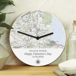 Personalised Present Day Map Compass Wooden Clock -PERSONALISE STORE p1011d18 2