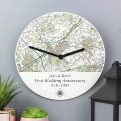 Personalised Present Day Map Compass Wooden Clock -PERSONALISE STORE p1011d18 3
