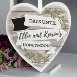 Personalised White Arrow Banner Chalk Countdown Wooden Heart Decoration -PERSONALISE STORE p1011d54 3
