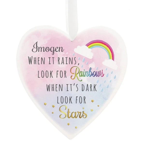 Personalised Rainbows And Stars Large Wooden Heart Decoration 2 Personalised Rainbows And Stars Large Wooden Heart Decoration - Image 2
