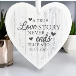 Personalised Love Story Large Wooden Heart Decoration -PERSONALISE STORE p1011d60 2