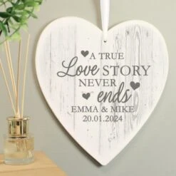 Personalised Love Story Large Wooden Heart Decoration -PERSONALISE STORE p1011d60 3