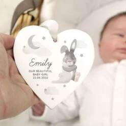 Personalised Baby Bunny Wooden Heart Decoration -PERSONALISE STORE p1011d72 5