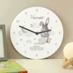 Personalised Baby Bunny White Wooden Clock -PERSONALISE STORE p1011d86 2