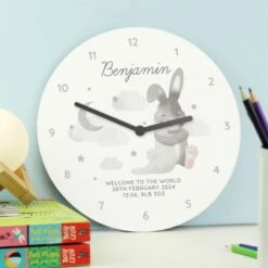 Personalised Baby Bunny White Wooden Clock -PERSONALISE STORE p1011d86 3
