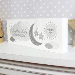 Personalised New Baby Moon & Stars Wooden Block Nursery Sign -PERSONALISE STORE p1011d87 2