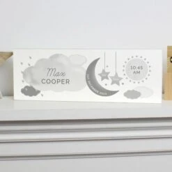 Personalised New Baby Moon & Stars Wooden Block Nursery Sign -PERSONALISE STORE p1011d87 3
