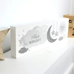 Personalised New Baby Moon & Stars Wooden Block Nursery Sign -PERSONALISE STORE p1011d87 4