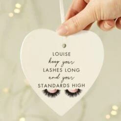 Personalised Eyelash Wooden Heart Decoration