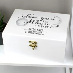 Personalised Baby To The Moon And Back White Wooden Keepsake Box