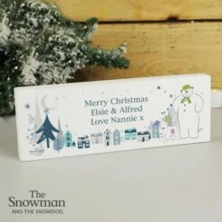 Personalised The Snowman And The Snowdog Wooden Block Sign