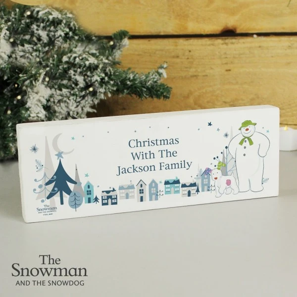 Personalised The Snowman And The Snowdog Wooden Block Sign 2 Personalised The Snowman And The Snowdog Wooden Block Sign - Image 2