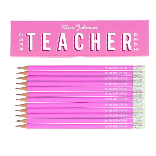 Personalised Best Teacher Ever Box And 12 Pink HB Pencils 2 Personalised Best Teacher Ever Box And 12 Pink HB Pencils - Image 2