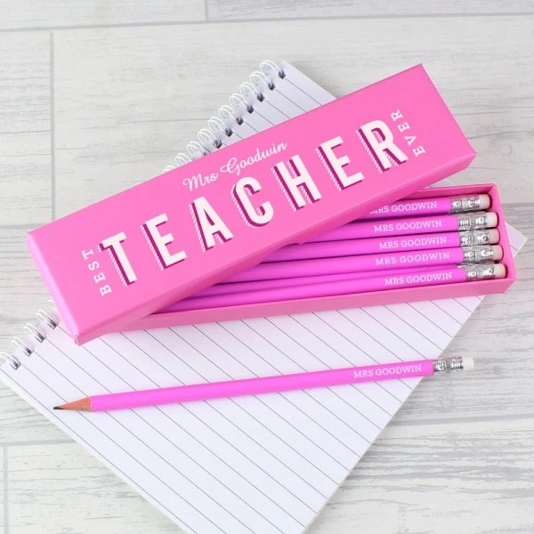 Personalised Best Teacher Ever Box And 12 Pink HB Pencils 3 Personalised Best Teacher Ever Box And 12 Pink HB Pencils - Image 3