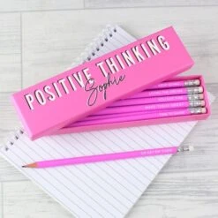 Personalised Positive Thinking Box And 12 Pink HB Pencils -PERSONALISE STORE p1011e54 2