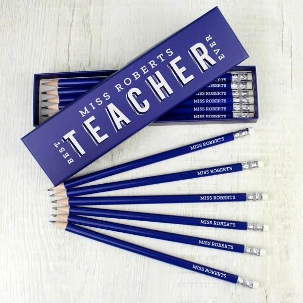 Personalised Best Teacher Ever Box And 12 Blue HB Pencils 1 Personalised Best Teacher Ever Box And 12 Blue HB Pencils