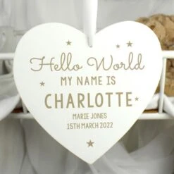 Personalised Hello World Large Wooden Heart Decoration -PERSONALISE STORE p1011e64 3