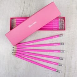 Personalised Name Only Box And 12 Pink HB Pencils -PERSONALISE STORE p1011e71 2