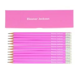 Personalised Name Only Box And 12 Pink HB Pencils -PERSONALISE STORE p1011e71 3