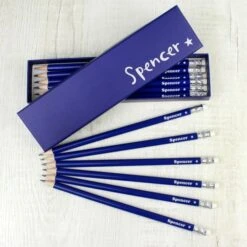 Personalised Star Box And 12 Blue HB Pencils