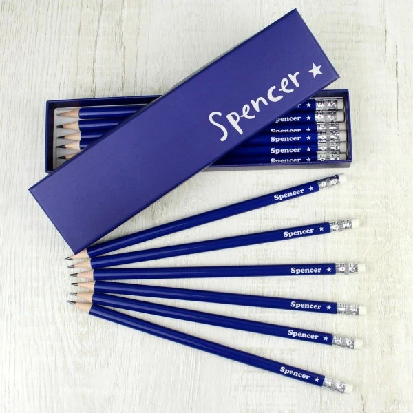 Personalised Star Box And 12 Blue HB Pencils 1 Personalised Star Box And 12 Blue HB Pencils