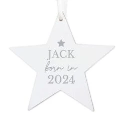 Personalised Born In Wooden Star Decoration -PERSONALISE STORE p1011e74 3