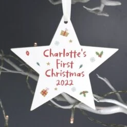Personalised First Christmas Wooden Star Decoration -PERSONALISE STORE p1011e78 2
