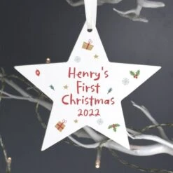 Personalised First Christmas Wooden Star Decoration -PERSONALISE STORE p1011e78 3