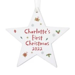 Personalised First Christmas Wooden Star Decoration -PERSONALISE STORE p1011e78 4
