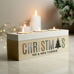 Personalised Christmas Tree Triple Tea Light Box -PERSONALISE STORE p1011e82 2