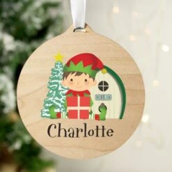 Personalised Elf Round Wooden Decoration 7 Personalised Elf Round Wooden Decoration -PERSONALISE STORE p1011e85 2