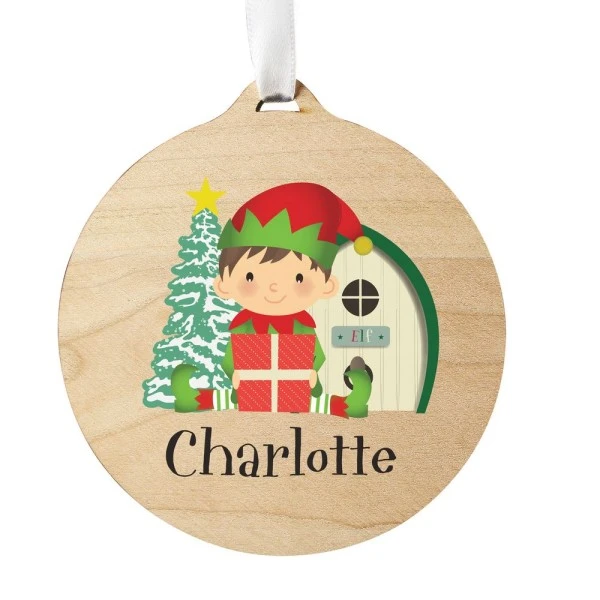Personalised Elf Round Wooden Decoration 5 Personalised Elf Round Wooden Decoration - Image 5
