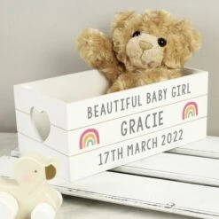 Personalised Rainbow White Wooden Crate -PERSONALISE STORE p1011e98 2