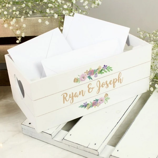 Personalised Floral Couples White Wooden Crate 2 Personalised Floral Couples White Wooden Crate - Image 2