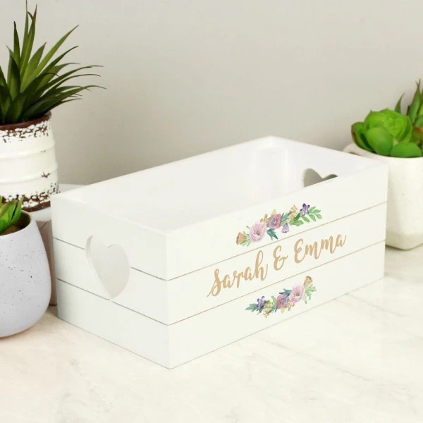 Personalised Floral Couples White Wooden Crate 3 Personalised Floral Couples White Wooden Crate - Image 3