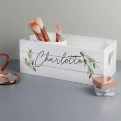 Personalised Name Only Botanical White Wooden Crate -PERSONALISE STORE p1011f01 3