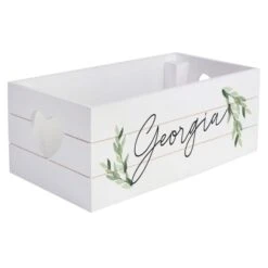 Personalised Name Only Botanical White Wooden Crate -PERSONALISE STORE p1011f01 4