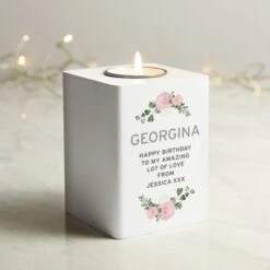 Personalised Abstract Rose White Wooden Tea Light Holder -PERSONALISE STORE p1011f02 3