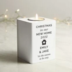 Personalised Home White Wooden Tea Light Holder -PERSONALISE STORE p1011f05 2