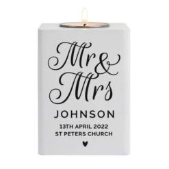 Personalised Mr & Mrs White Wooden Tea Light Holder -PERSONALISE STORE p1011f06 3