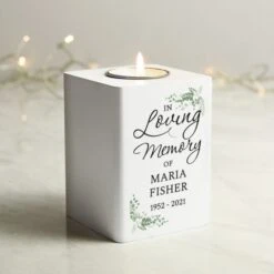 Personalised In Loving Memory White Wooden Tea Light Holder -PERSONALISE STORE p1011f08 2
