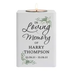 Personalised In Loving Memory White Wooden Tea Light Holder -PERSONALISE STORE p1011f08 3
