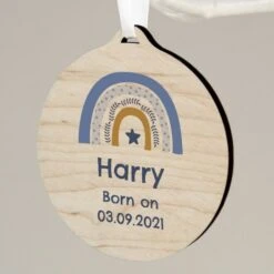 Personalised Blue Rainbow Round Wooden Decoration 6 Personalised Blue Rainbow Round Wooden Decoration -PERSONALISE STORE p1011f10 2