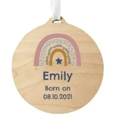 Personalised Pink Rainbow Round Wooden Decoration -PERSONALISE STORE p1011f11 3