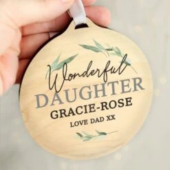Personalised Leaf Decor Round Wooden Decoration -PERSONALISE STORE p1011f12 2