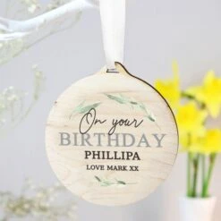 Personalised Leaf Decor Round Wooden Decoration -PERSONALISE STORE p1011f12 3