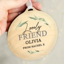 Personalised Leaf Decor Round Wooden Decoration -PERSONALISE STORE p1011f12 5