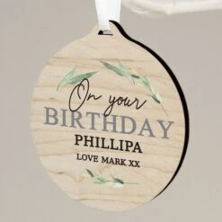 Personalised Leaf Decor Round Wooden Decoration -PERSONALISE STORE p1011f12 6