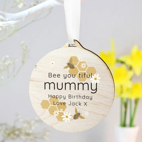 Personalised Bee Round Wooden Decoration 1 Personalised Bee Round Wooden Decoration