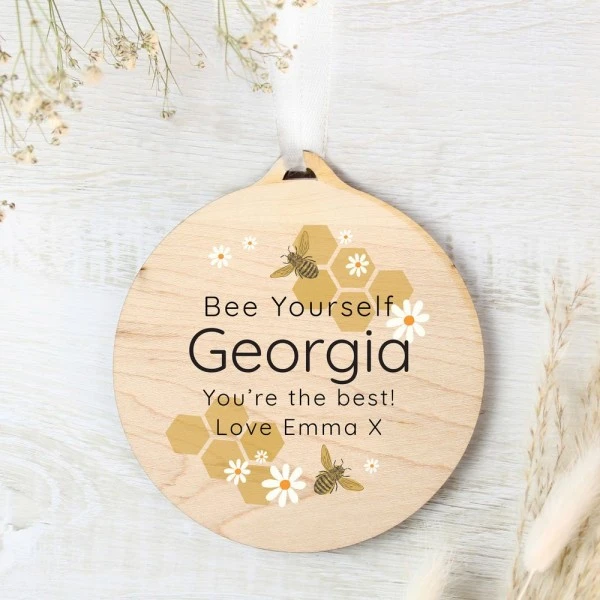 Personalised Bee Round Wooden Decoration 3 Personalised Bee Round Wooden Decoration - Image 3